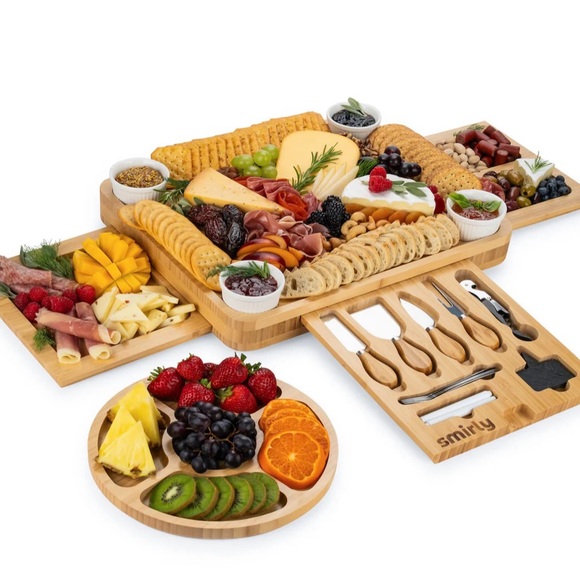 NEW Smirly Bamboo 3 Drawer Charcuterie Board Set - Picture 4 of 5